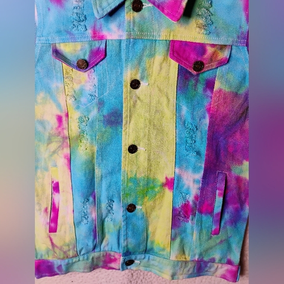 Lola And The Boys Tye Dye Denim Jacket Button Up W/ Pockets Size Small - Picture 7 of 10